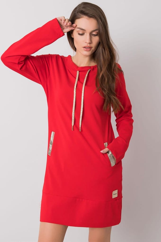 Cotton Pocket Charm Dress - Rood / S/M