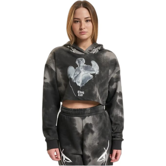 Thug Life - Sky Crop Hoodie - S - Zwart/Grijs