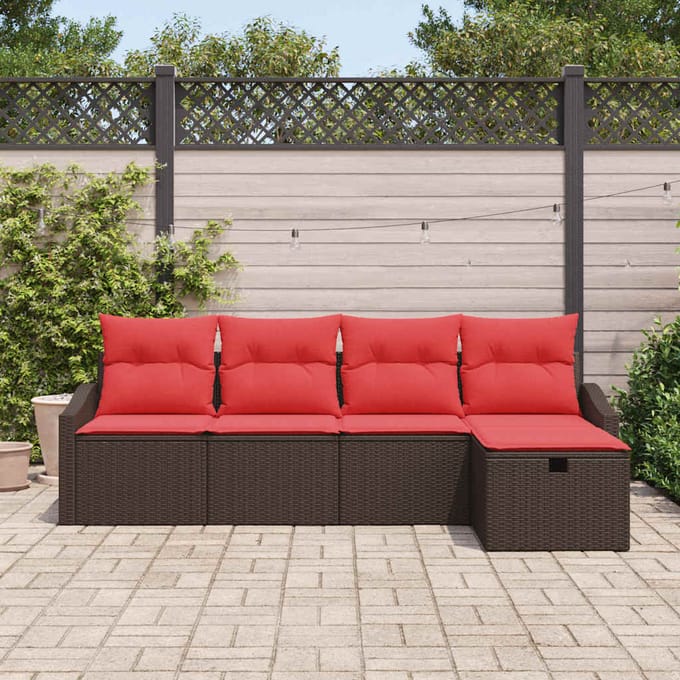 vidaXL - Bankstel - met - kussen - met - opslag - Bruin - poly - rattan