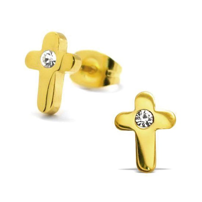 Amanto Oorbellen Brian Gold - 316L Staal - Kruis - 6x9mm