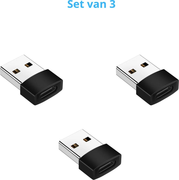 Set van 3 stuks - USB-C naar USB-A Adapter - Converter - Zwart