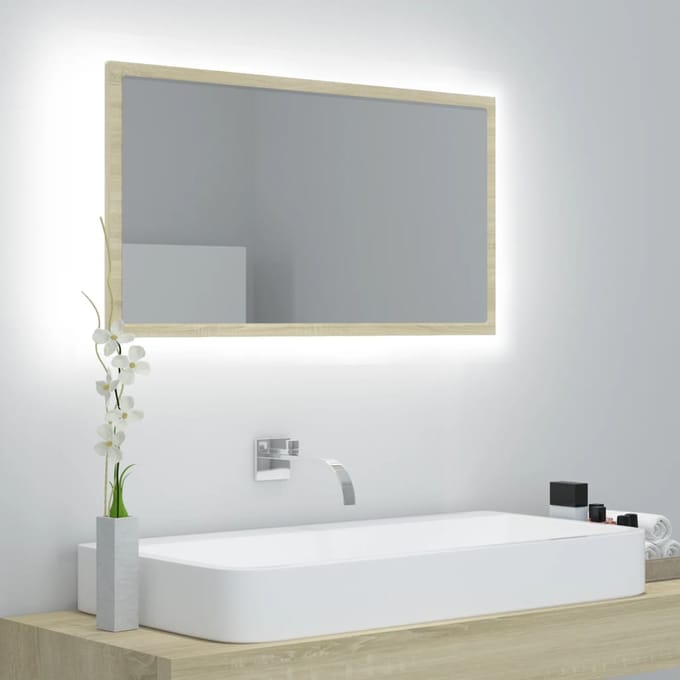 vidaXL - Badkamerspiegel - LED - 80x8,5x37 - cm - acryl - sonoma - eikenkleurig