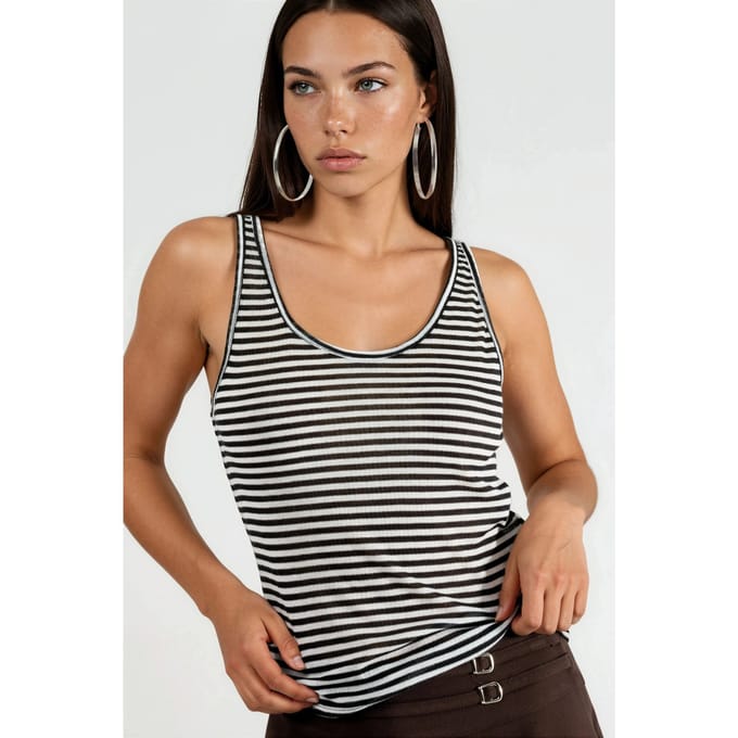 Gestreepte Geribde U-Hals Camisole Top