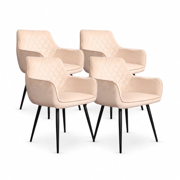 DS4U® - Ravi eetkamerstoel - Set van 4 - Ivoor - Velvet - Met armleuning