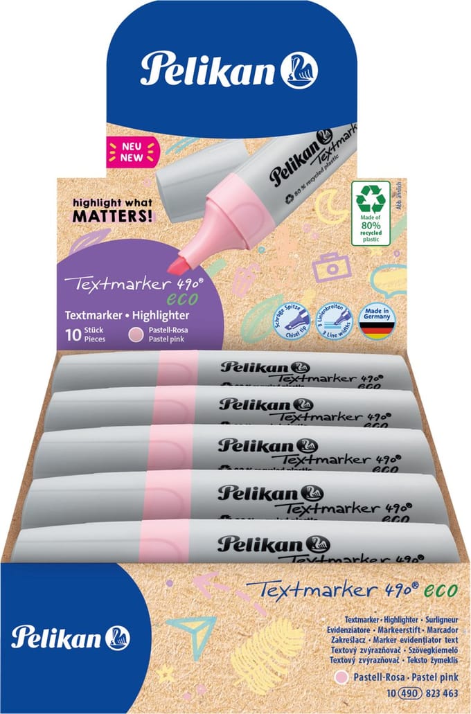 Pelikan Textmarker 490 - Eco markeerstift - Pastel roze - 10 stuks