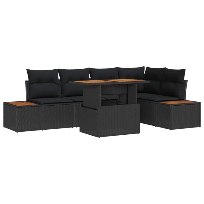 vidaXL - Tuinbank - Set - 6 - st - Zwart - poly - rattan