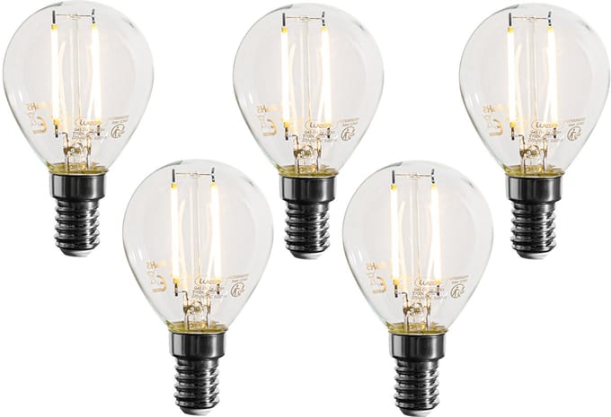 LUEDD Set van 5 E14 dimbare LED lampen P45 helder 3W 250 lm 2700K