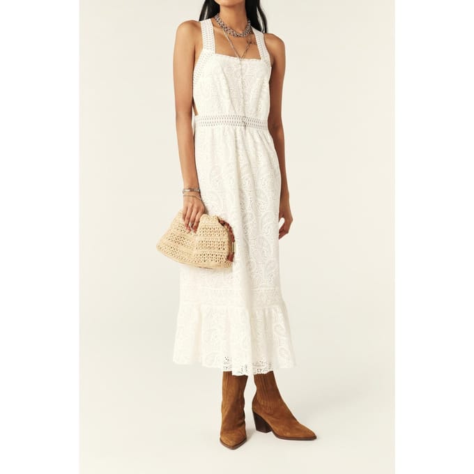 BA&SH Robe Austin Ecru Maat: L | Midi Jurken Outlet | Dames | Wit