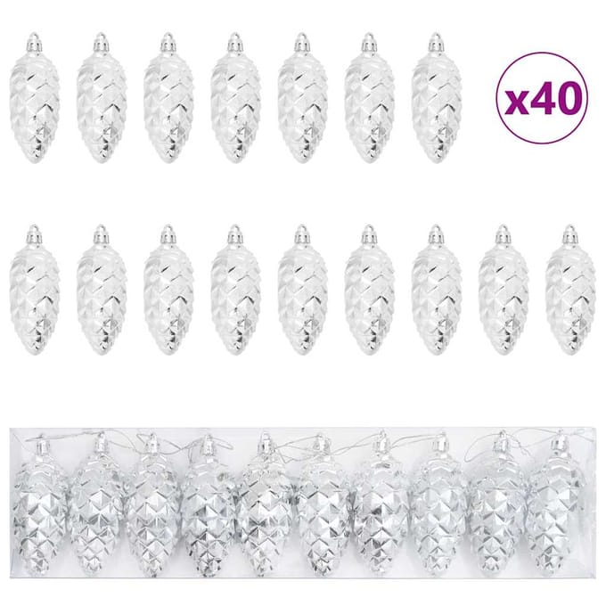 vidaXL - Kerstdennenappelbal - 40 - st - Zilver - 4 - x - 9 - cm - Kunststof