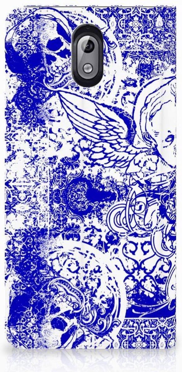 Mobiel BookCase Nokia 3.1 (2018) Angel Skull Blauw