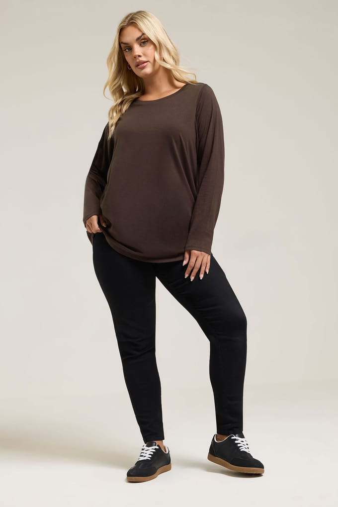 Yours Chocoladebruin Tshirt Met Lange Mouwen Size 58-60