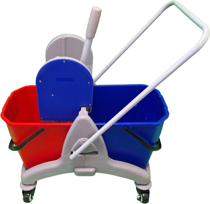 Dubbele Mopwagen 2x25 liter met pers en duwgreep