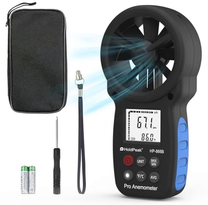 Digitale Anemometer voor Wind Snelheid, Temperatuur en meer - Draagbare Windmeter met LCD Achtergrondverlichting