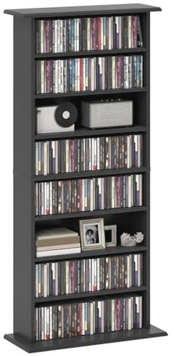 CD- en DVD-opslagunit met 8 compartimenten en 6 verstelbare planken – 360 CD's, 185 DVD's of Blu-rays – Zwart