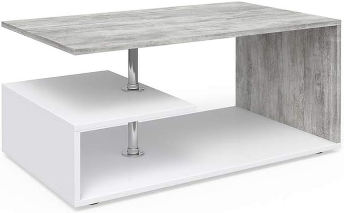 Moderne Salontafel Wit/Betonlook - Compact Rechthoekig Woonkamertafel