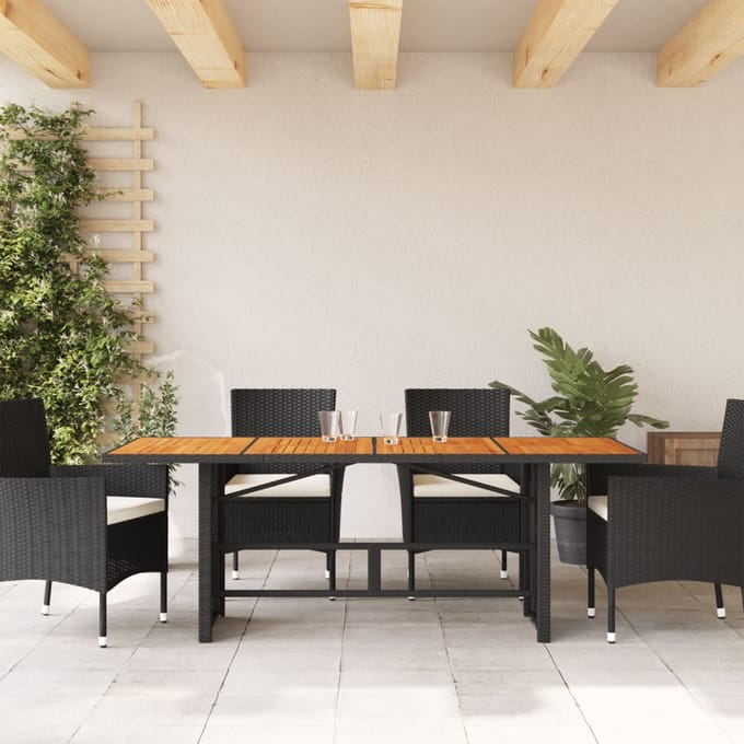 vidaXL - Tuintafel - met - acaciahouten - blad - 190x80x74 - cm - poly - rattan - zwart