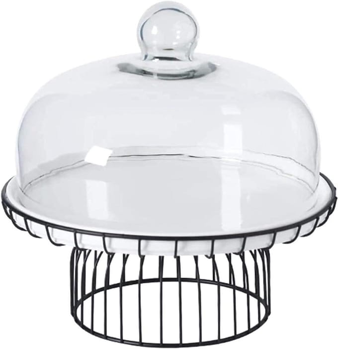 Taartplateau met deksel - Dessert display - Feestelijke presentatie - Keramisch dienblad - 29 cm - Wit