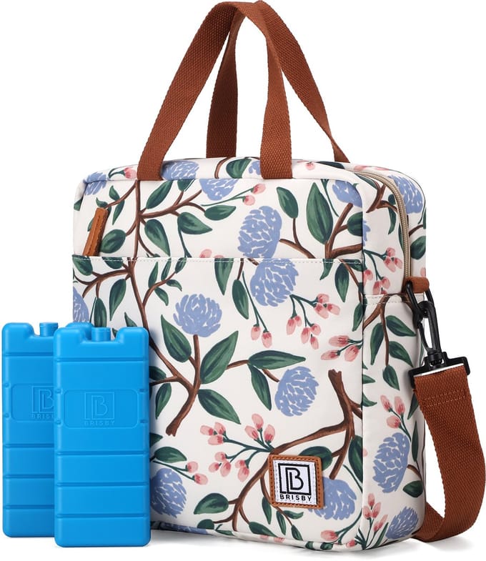 Brisby 4 Laags Geïsoleerde Koeltas - Lunchtas 7 liter - Bloemetjes Wit