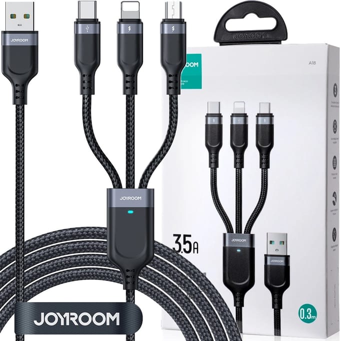 Joyroom - Multi-Use - Series 3-in-1 kabel S-1T3018A18 Lightning USB-C micro USB - 30 - cm - zwart