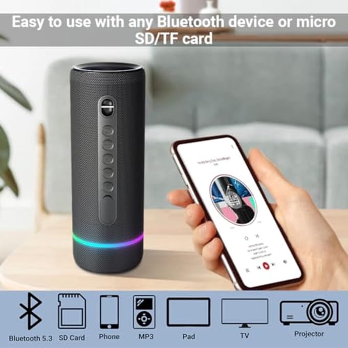 Draagbare Bluetooth-luidspreker met 30W geluid, IP66 waterdicht en RGB-verlichting - 25 uur speeltijd