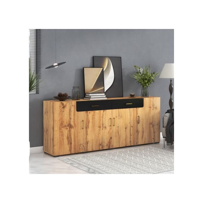 Sideboard, armoire de cuisine, armoire de rangement , 208 x 39.5 x 80 cm, Commode avec 4 portes, 2 tiroirs, Buffets