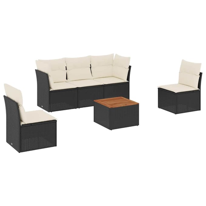 vidaXL - 6-delige - Loungeset - met - kussens - poly - rattan - zwart