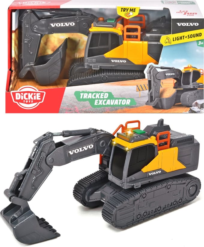 Dickie Toys Volvo - Graafmachine - Constructie - 23 cm - Licht & Geluid - Speelgoedvoertuig