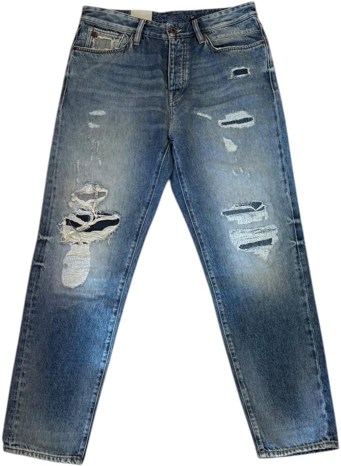 Cast Iron - Cuda - Broek - Mannen - Wit/Blauw - Relaxed Fit - Maat W32 X L34