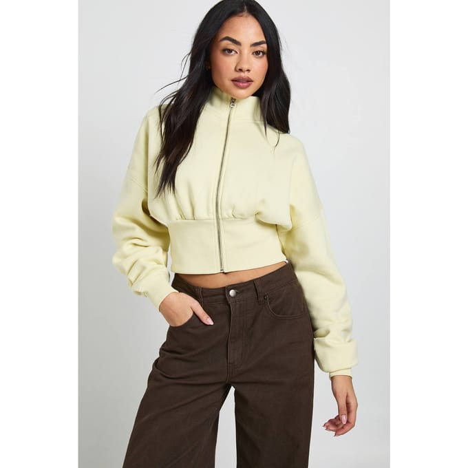 boohoo Dames Trechter Hals Getailleerde Taille Doorritsen | Boter | Maat: XL