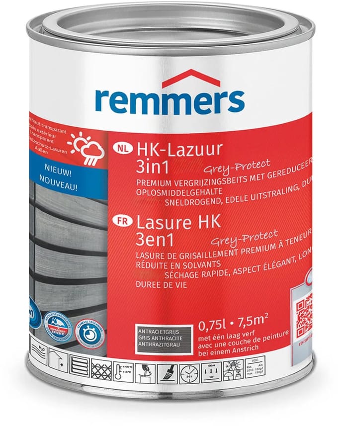 Remmers HK-Lazuur 3in1 [PLUS] - Antracietgrijs - 2.5 liter