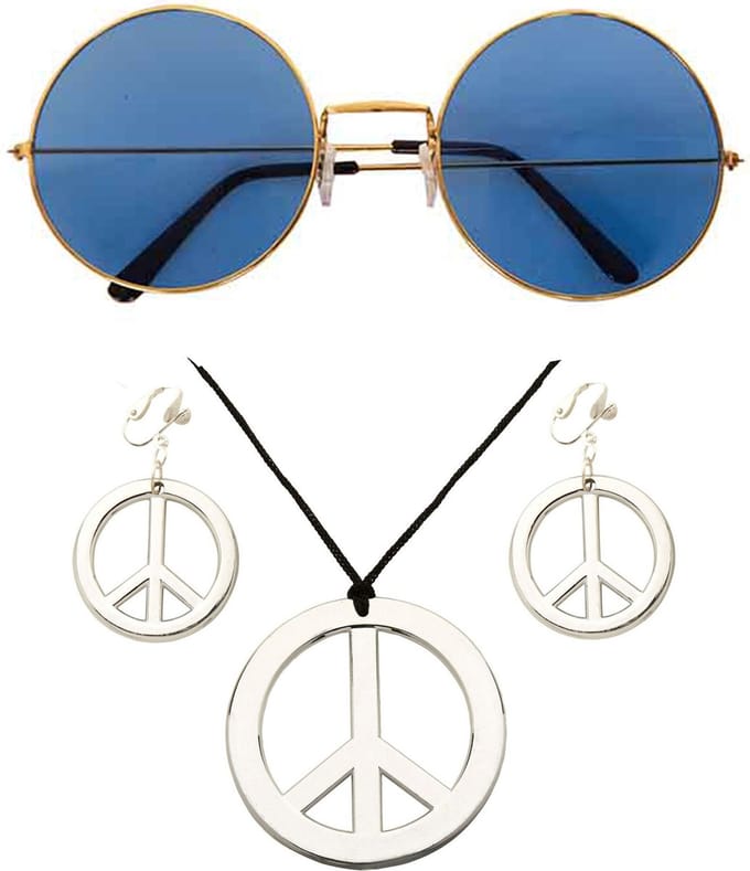 Widmann - Hippie Flower Power verkleed sieraden set met hippie bril