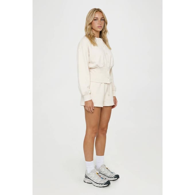 boohoo Dames Trainingsset Met Korte Broek En Sweatshirt Met Getailleerde Taille En Knoopsluiting | Creme | Maat: Medium