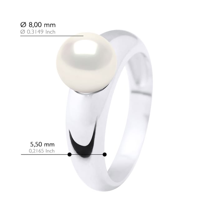 Ring - Wit Goud - Echte Cultiveerde Zoetwater Parel Ronden 8-9 mm