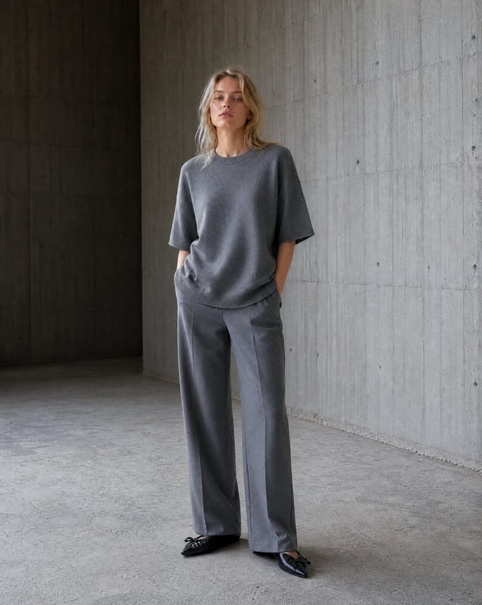Rora plain knit long top | Grey Melange - Grey Melange / S