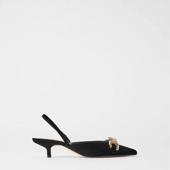 Coherer Chain Dames Jurkschoenen Puntige Neus Dunne Hak Dames Slingbacks 35 zwart