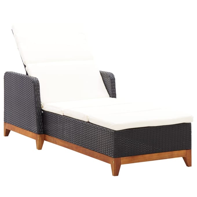 vidaXL - Ligbed - poly - rattan - en - massief - acaciahout - zwart