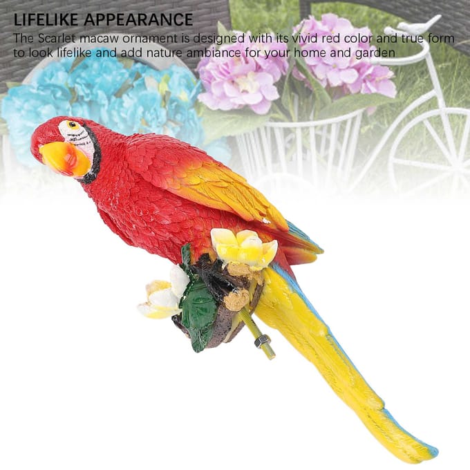Papegaai Decor Beeldje Scarlet Macaw Sculptuur Vogels Tuin Binnenplaats Decoratie red