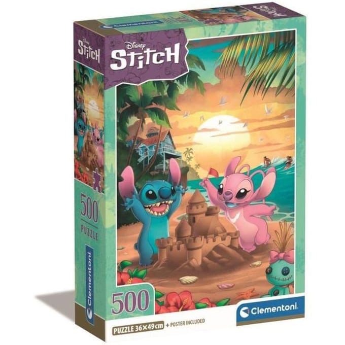 Puzzle 500 pieces Stitch compact, Pour enfants a partir de 3 ans, Theme dessins animés, CLEMENTONI