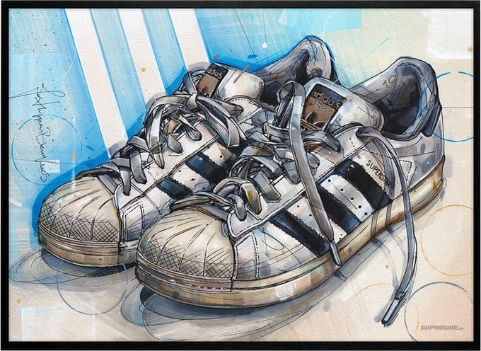 Sneaker print Superstar 71x51 cm *ingelijst & gesigneerd