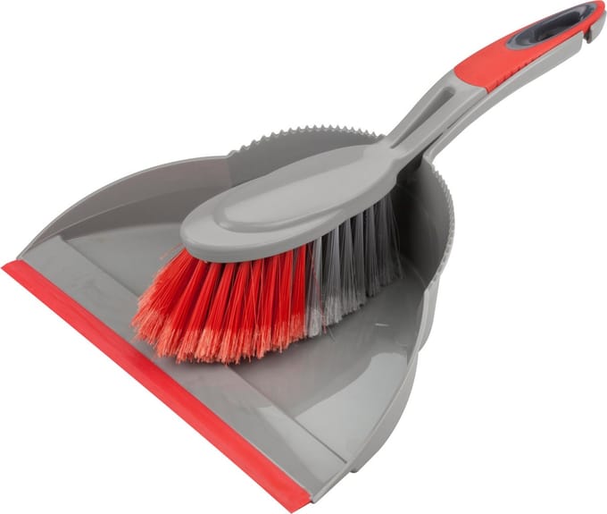 Buemag Stoffer en blik - kunststof - 35 x 25 cm - grijs/rood - met rubber rand