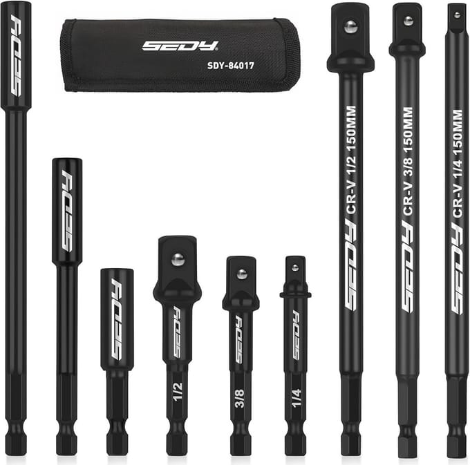 Impact Driver Socket Adapter Set - 9-delige 1/2" 3/8" 1/4" Adapter Set voor Boor en Steeksleutel