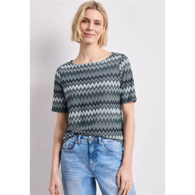 Shirt met boothals en zigzagprint