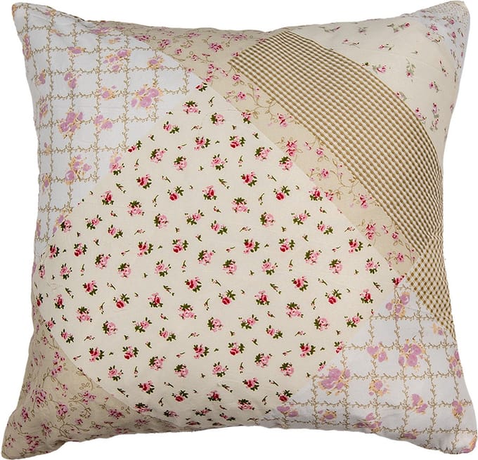 Clayre & Eef Kussenhoes 40x40 cm Groen Beige Polyester Bloemen
