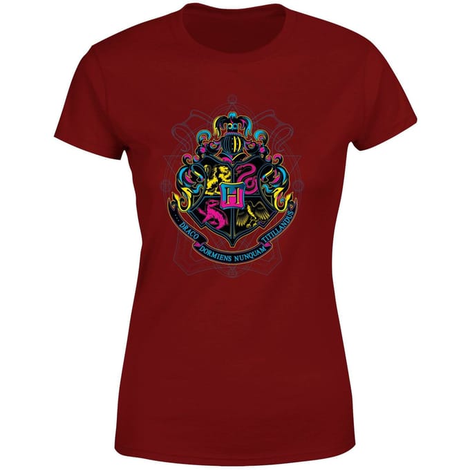 Harry Potter Hogwarts Neon Crest Women's T-Shirt - Burgundy - S