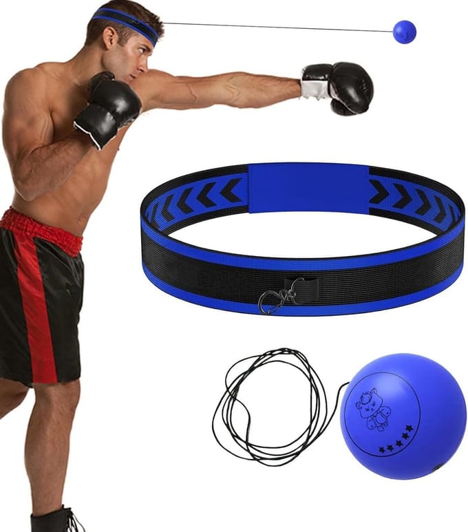 Boksbal Hoofdband - Reflexbal training - Verbeter Coördinatie - Instelbare Intensiteit - 7 cm Bal - Blauw