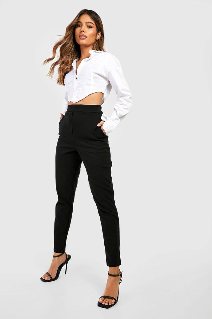 boohoo Dames Super Stretch Tapered Tailored Trouser | Zwart | Maat: 44