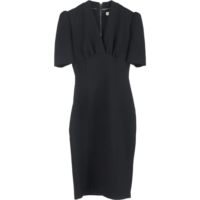 Burberry midi-jurk met V-hals en korte mouwen in zwart polyester