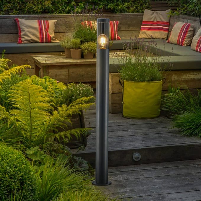 Lindby tuinpadverlichting Statius, antraciet/helder, ijzer, 100 cm