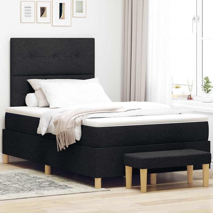 vidaXL - Boxspring - bed - met - hoofdeinde - Zwart - 190 - x - 120 - cm - Stof