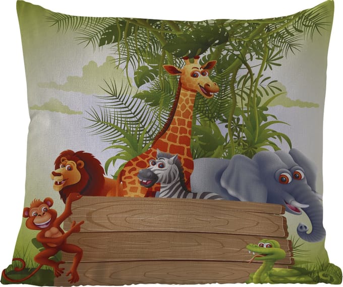 Buitenkussen - Jungle dieren - Natuur - Planken - Kinderen - Giraffe - 45x45 cm - Weerbestendig